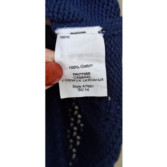 J Crew Open Knit 100% Cotton Navy Blue Preppy Nautical Summer Sweater XXS - Picture 4 of 11